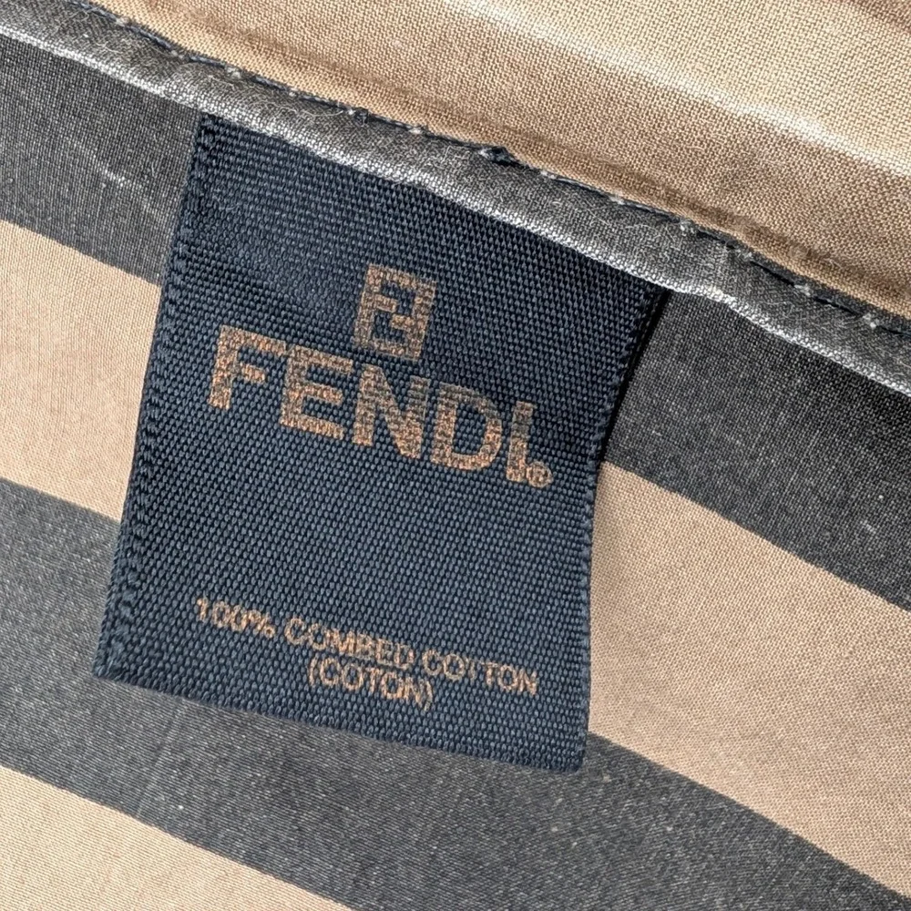 Vintage Fendi Roma Set of 2 Pillow Shams Brown Pequin Stripe Logo 26x22